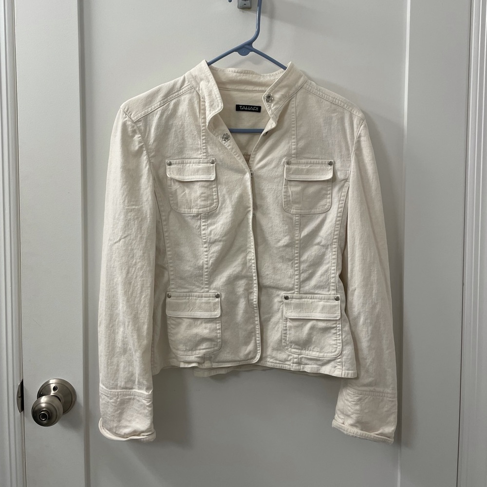 Tahari Cream Linen Blend Lightweight Jacket Blazer Women’s Small
